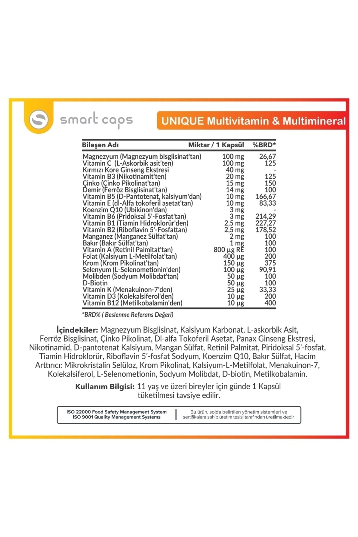 Smartcaps Unique Multivitamin 30 Kapsül