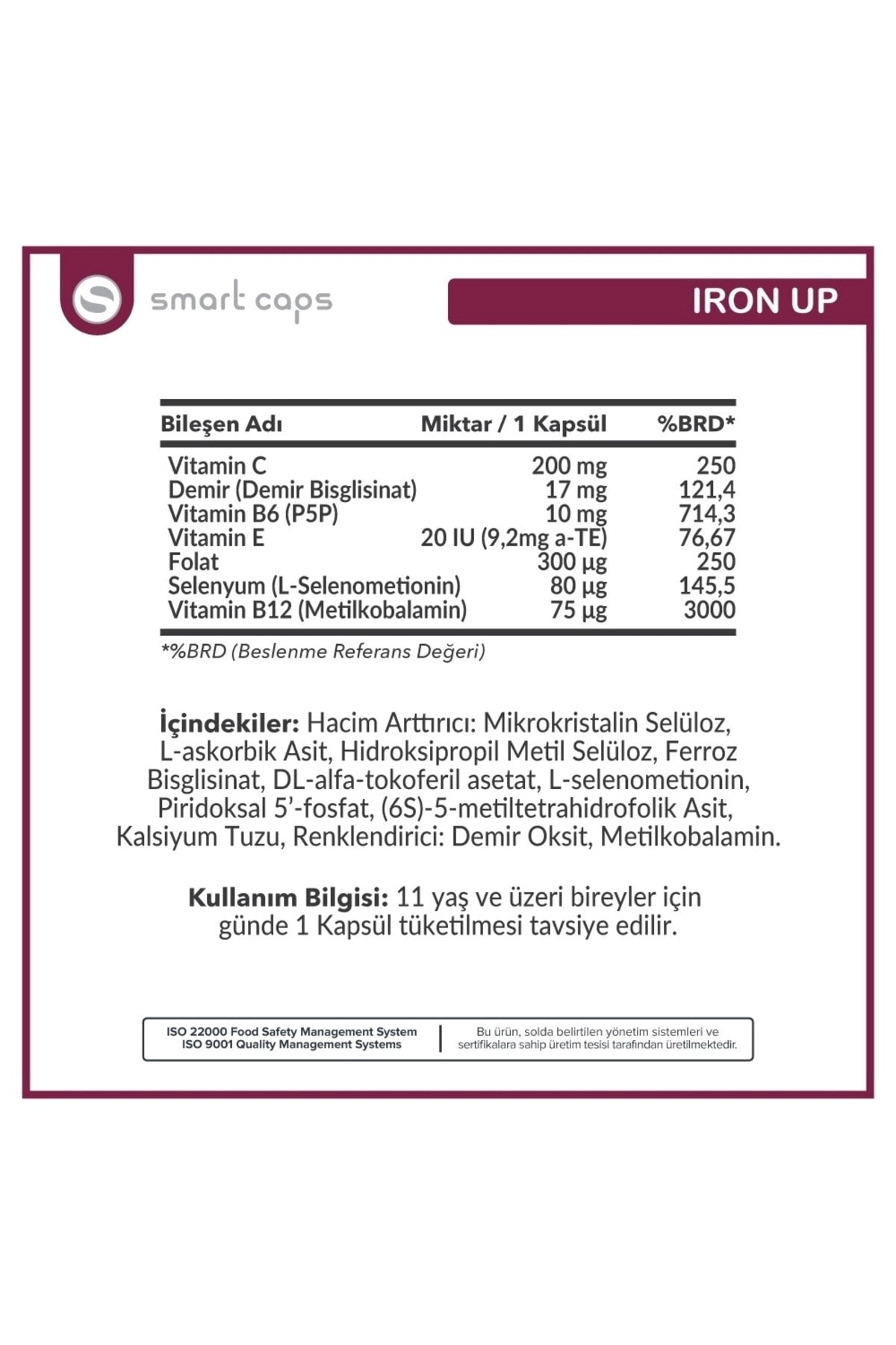 Smartcaps Ironup 60 Kapsül